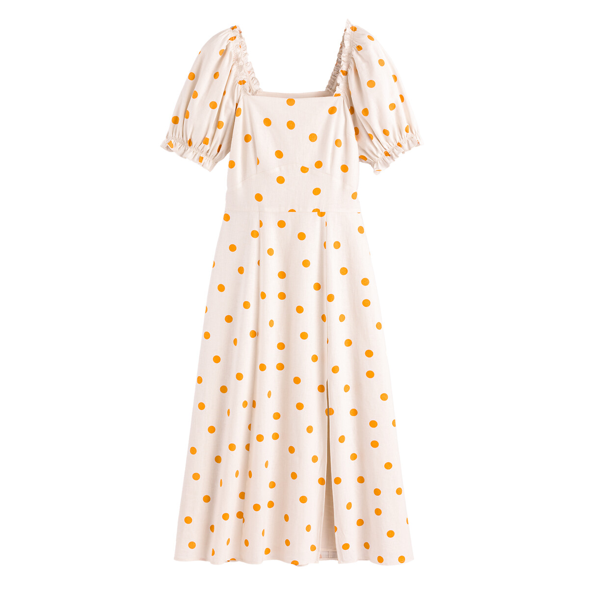 Платье LA REDOUTE COLLECTIONS Длинное в горошек с квадратным вырезом короткие рукава 40 желтый, размер 40 - фото 5