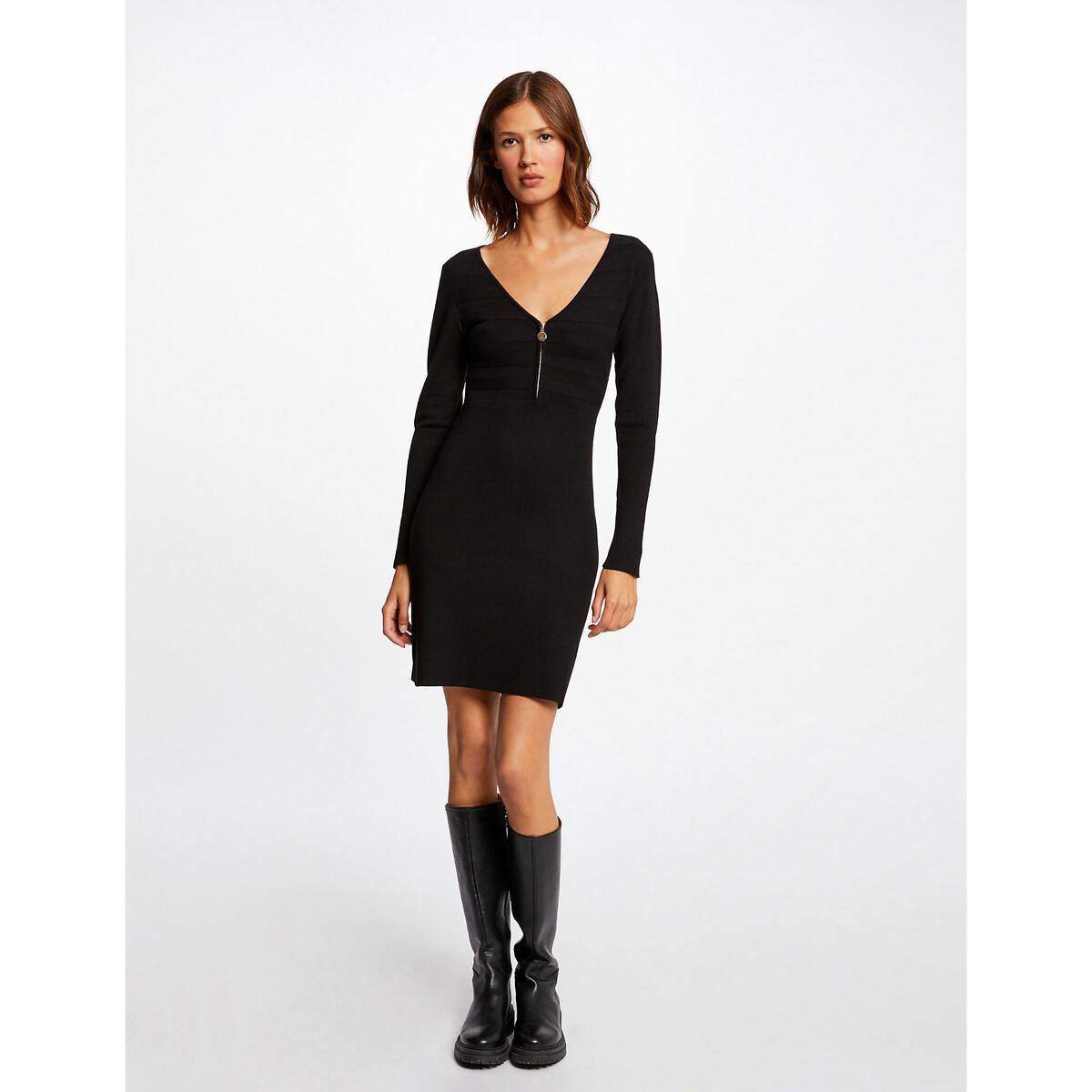 Платье-пуловер MORGAN Платье-пуловер Прямое на молнии XS черный, размер XS - фото 3