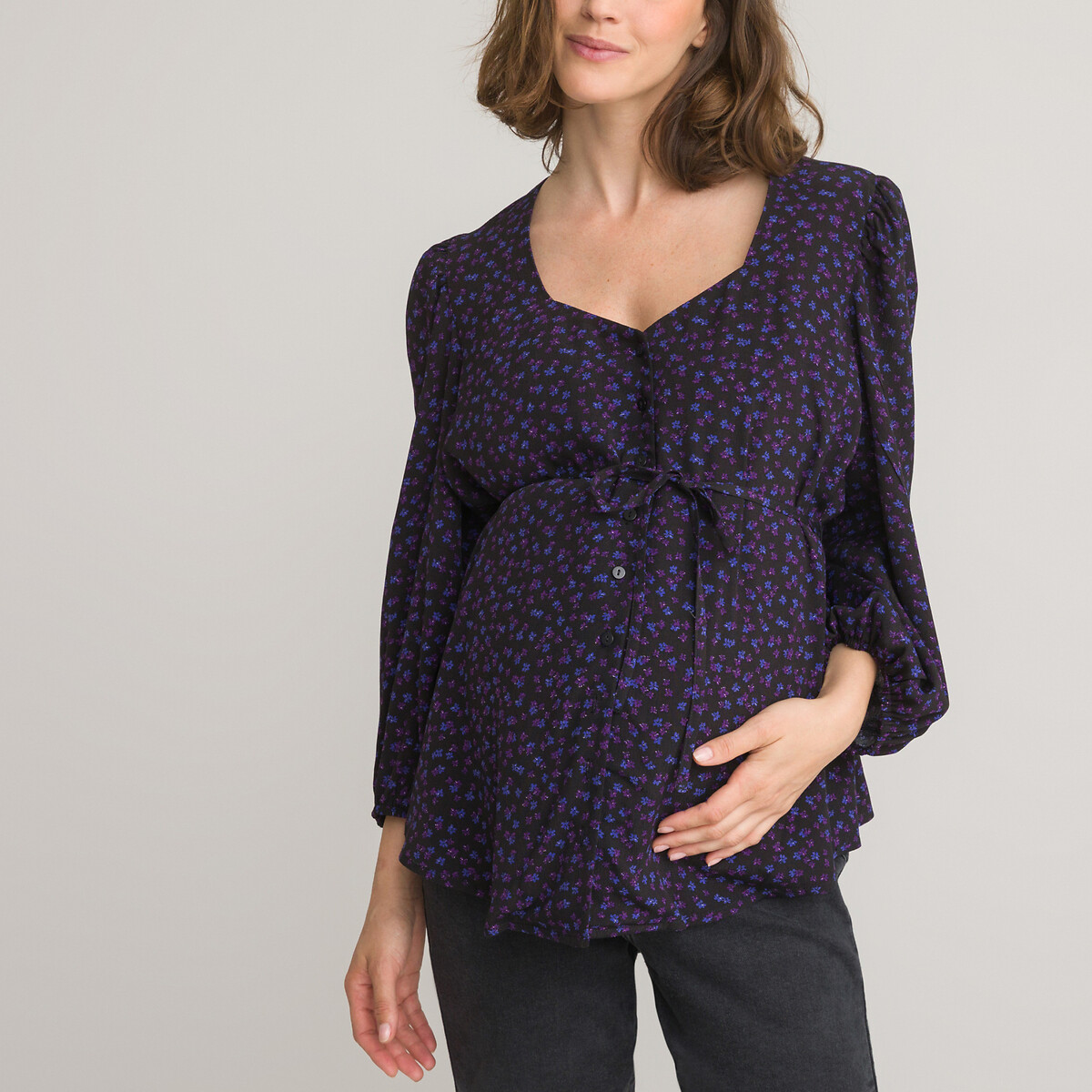 Блузка Для периода беременности с цветочным принтом 46 (FR) - 52 (RUS) черный