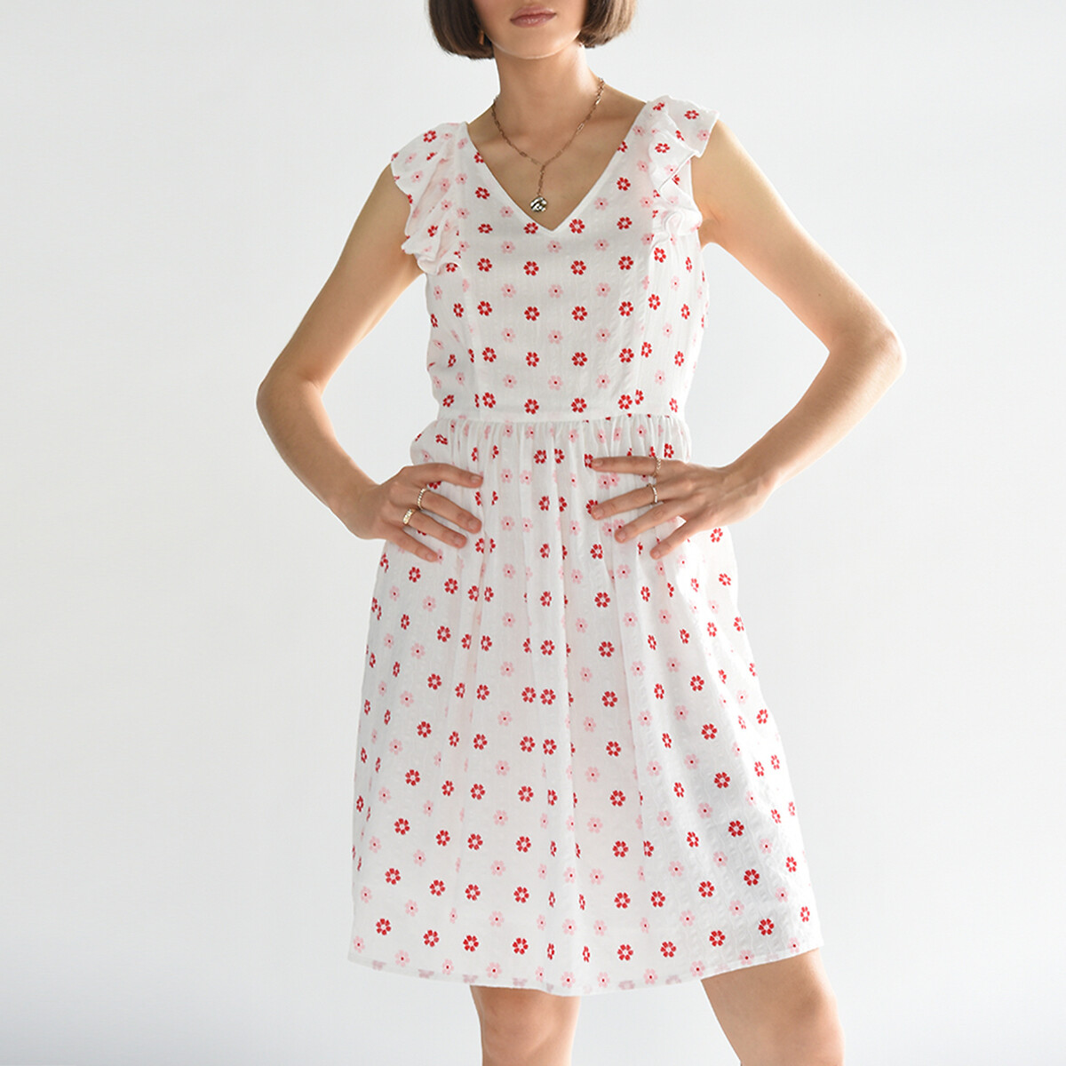 Платье MOLLY BRACKEN Короткое с рукавами с воланами шнуровка на спинке XS белый, размер XS - фото 3