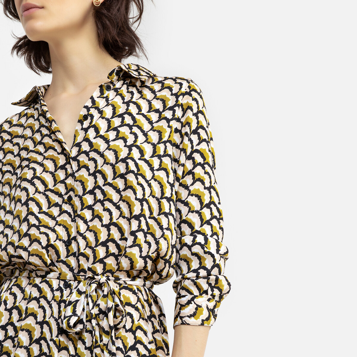 Платье-рубашка LaRedoute С рисунком с завязками M желтый, размер M - фото 3