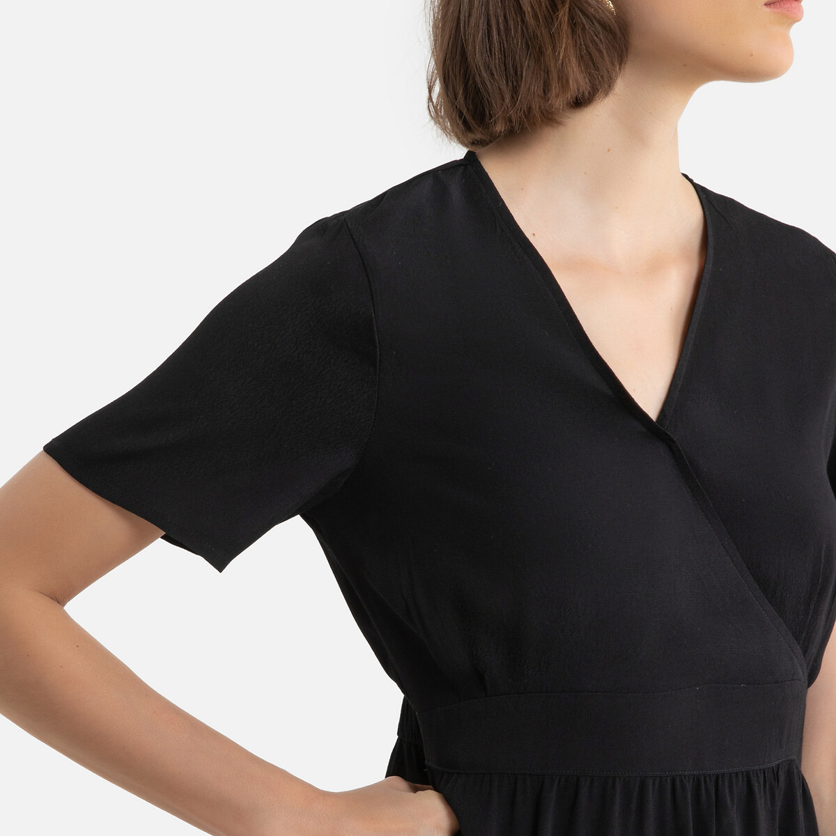 Платье LaRedoute Короткое расклешенное V-образный вырез XS черный, размер XS - фото 3
