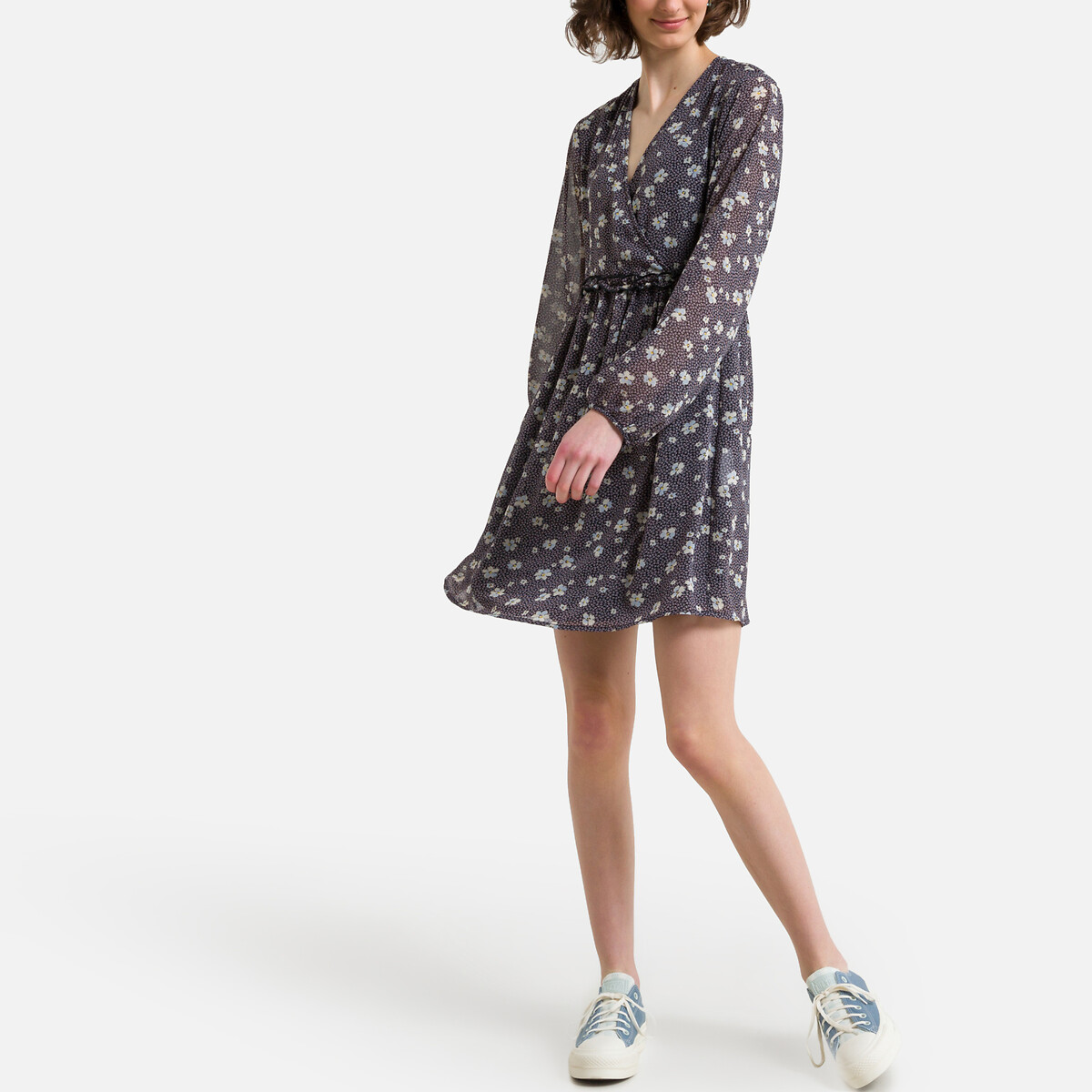 Платье ONLY Короткое с цветочным рисунком и V-образным вырезом XL синий, размер XL - фото 2