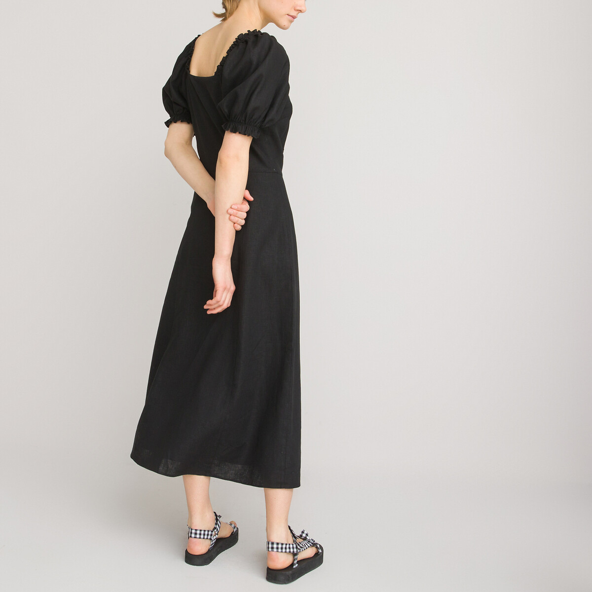 Платье LA REDOUTE COLLECTIONS Длинное с квадратным вырезом из смешанного льна 42 черный, размер 42 - фото 4
