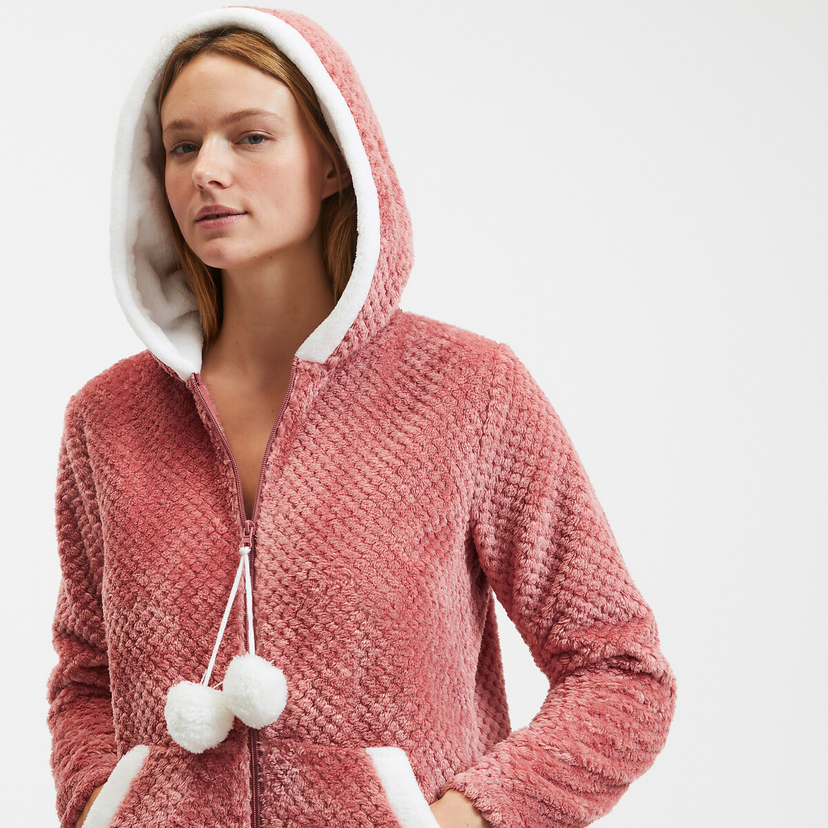 Халат LaRedoute Халат с капюшоном из флисового трикотажа  34/36 (FR) - 40/42 (RUS) розовый, размер 34, 36 (FR) ,  40, 42 (RUS), фото 3
