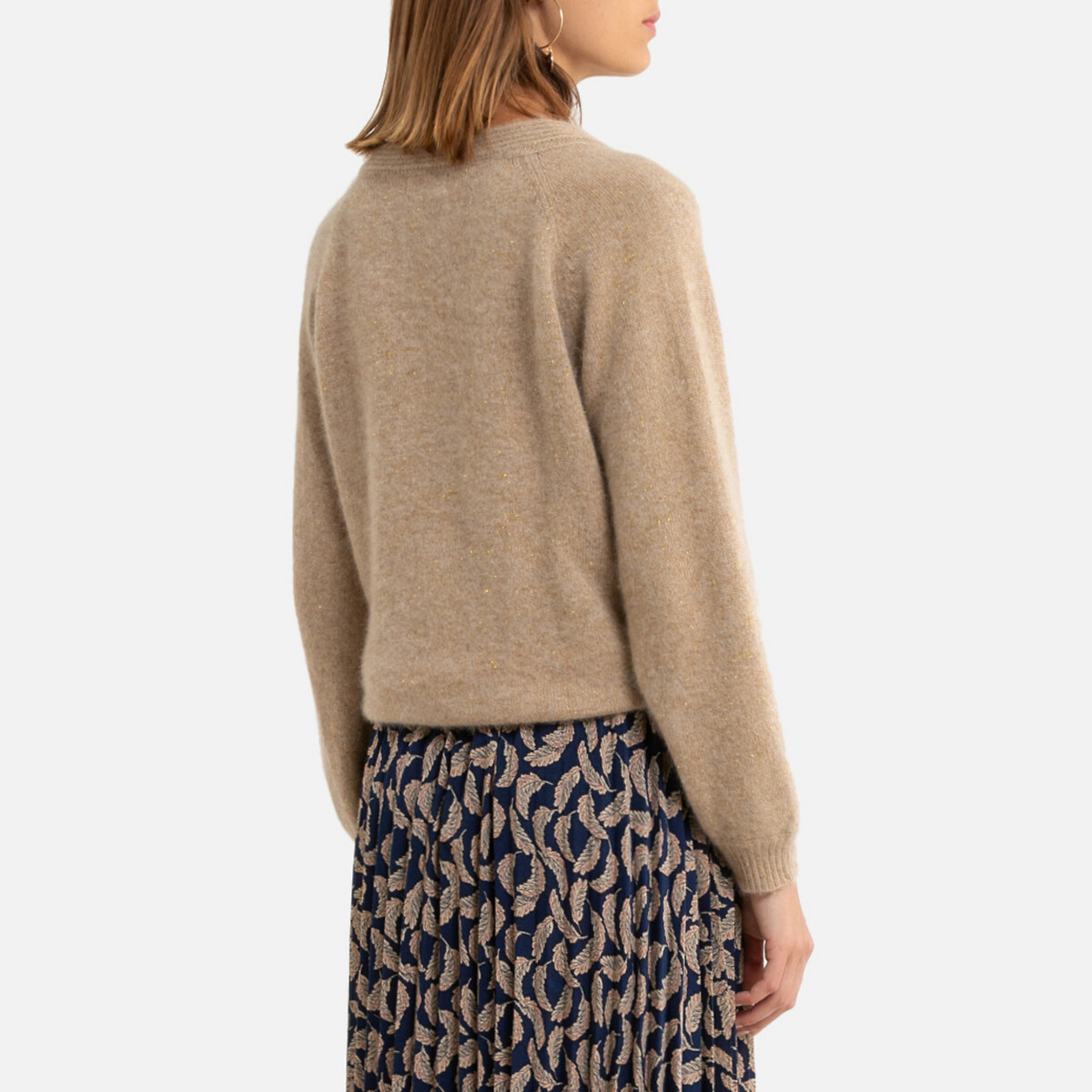 Пуловер La Redoute Из тонкого трикотажа V-образный вырез M каштановый, размер M - фото 4
