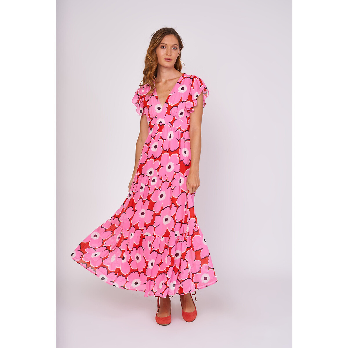 Платье Длинное с цветочным принтом Clmence L розовый LaRedoute, размер L - фото 1