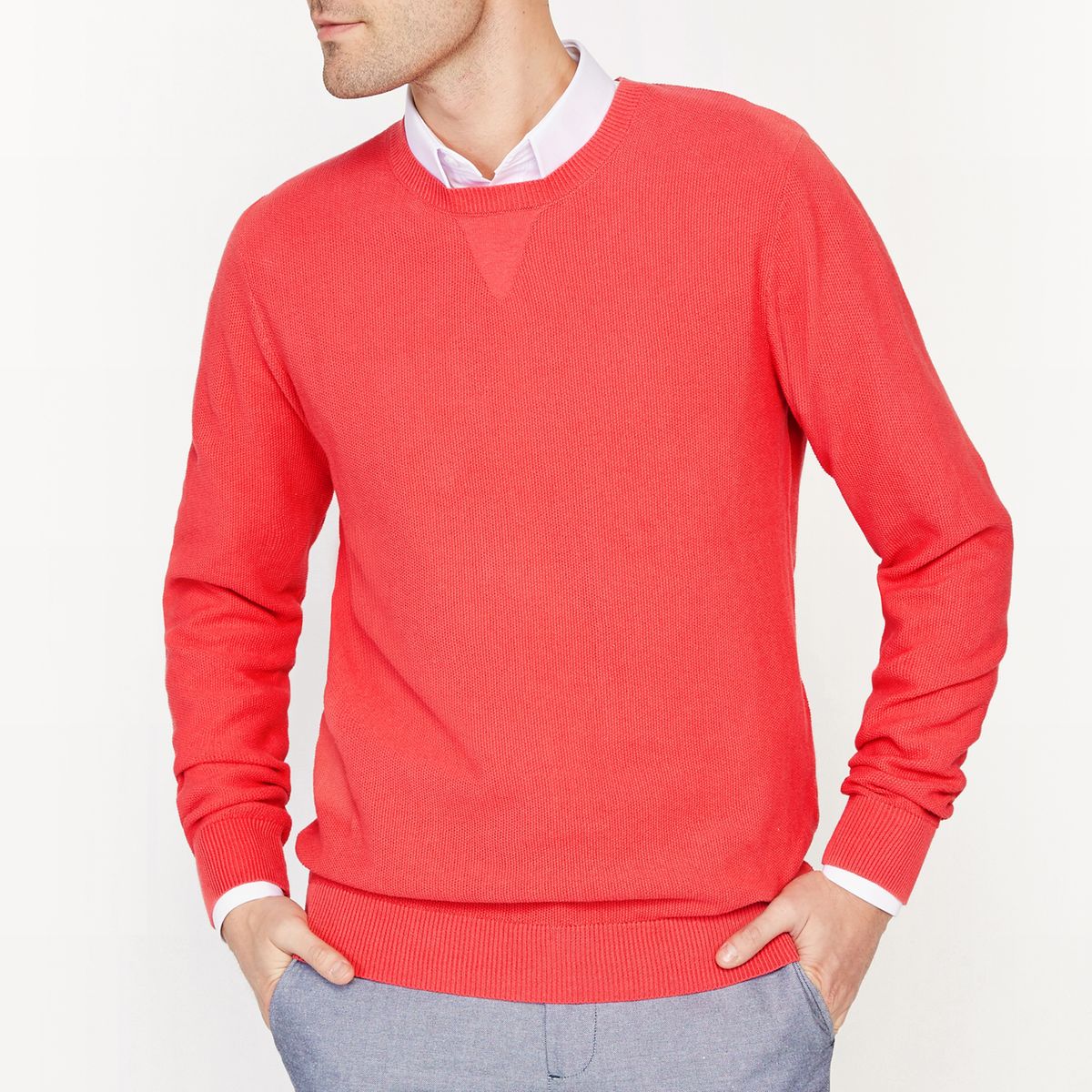Pull col rond maille fantaisie 100 % coton