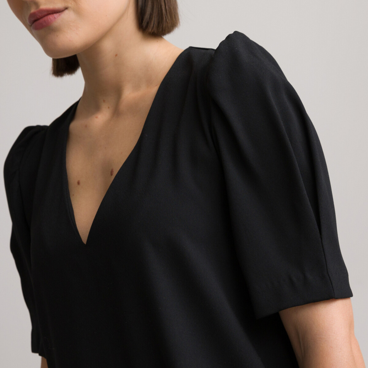 Платье Короткое с V-образным вырезом короткие рукава 56 черный LaRedoute, размер 56 - фото 3