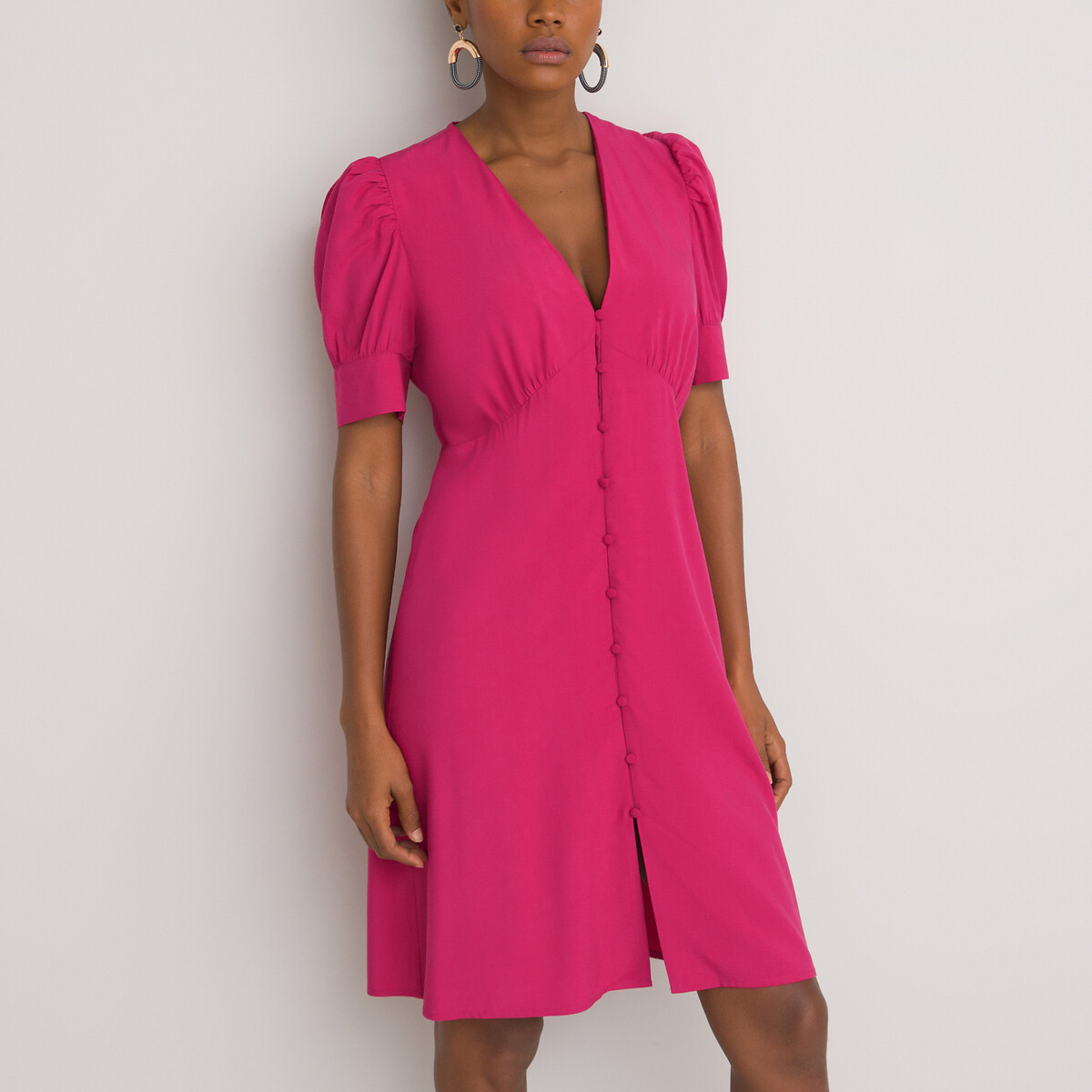 Платье Короткое с v-образным вырезом и короткими рукавами 48 розовый