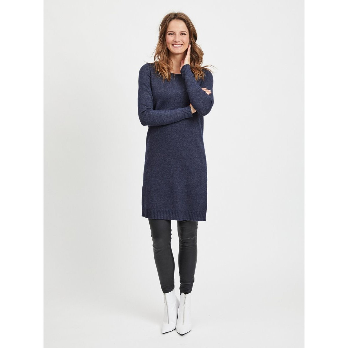 Платье-пуловер La Redoute С круглым вырезом и длинными рукавами S синий, размер S - фото 4