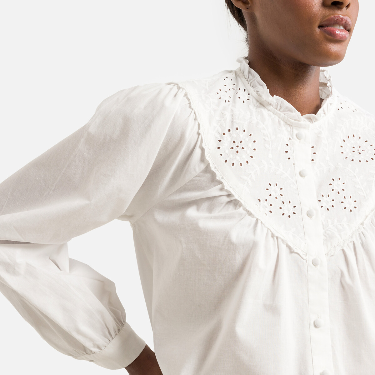 Блузка PIECES Блузка С воротником-стойкой с напускными длинными рукавами M белый, размер M - фото 3