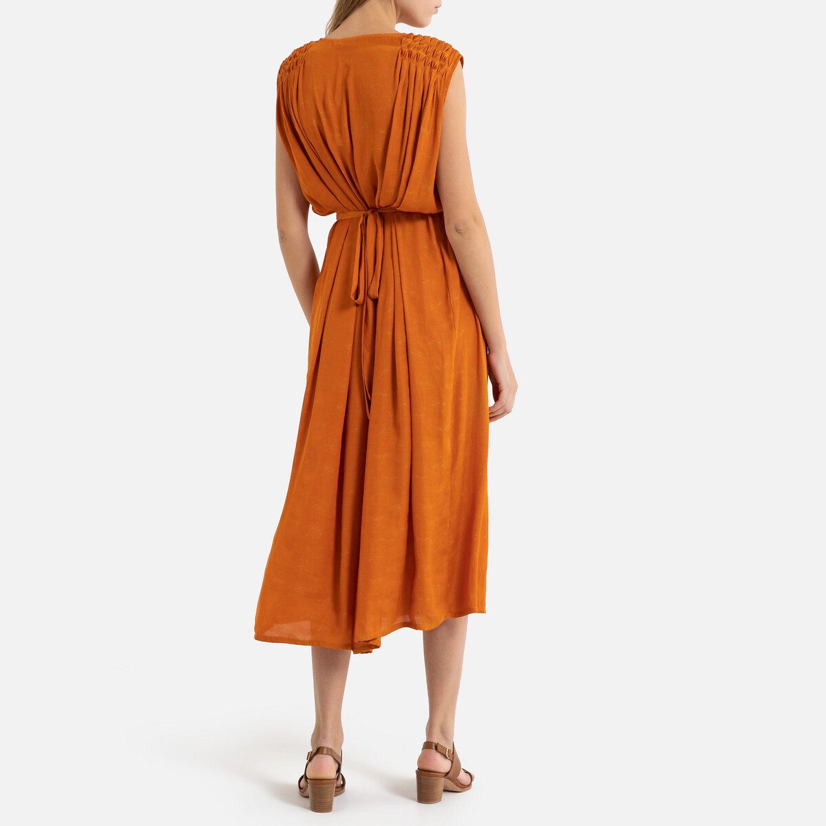 Платье La Redoute Струящееся со сборками без рукавов AVA S оранжевый, размер S - фото 3