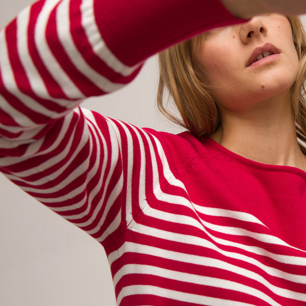 Пуловер LA REDOUTE COLLECTIONS С вырезом-лодочка из тонкого трикотажа в полоску L красный, размер L - фото 3