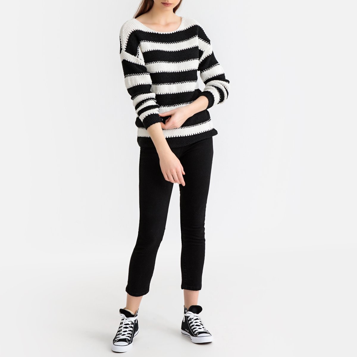 Пуловер La Redoute В полоску в морском стиле из плотного трикотажа S черный, размер S - фото 2