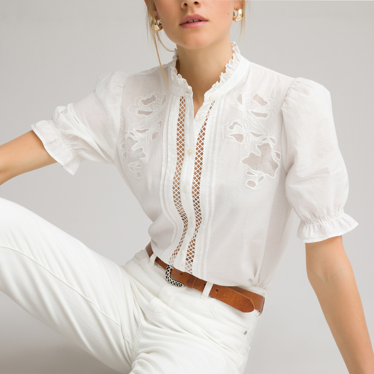 

Рубашка LA REDOUTE COLLECTIONS, Белый, С воротником-стойкой короткие рукава 36 (FR) - 42 (RUS) белый