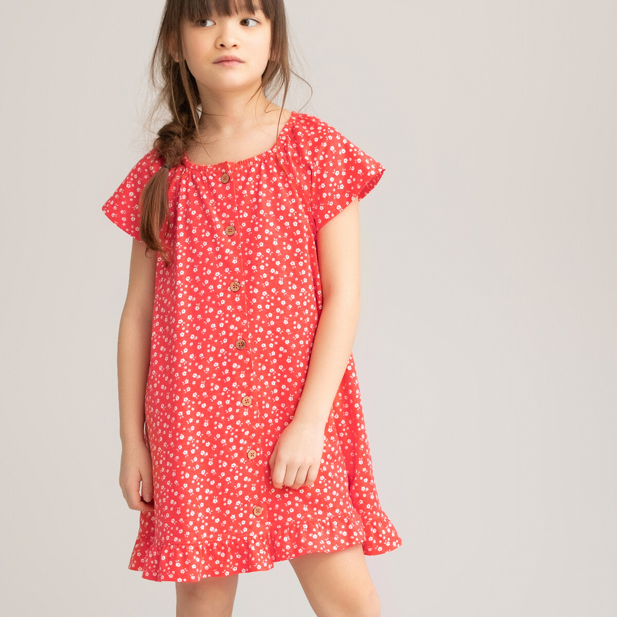 Платье LaRedoute С короткими рукавами и цветочным принтом 3-12 лет 12 лет -150 см красный, размер 12 лет -150 см