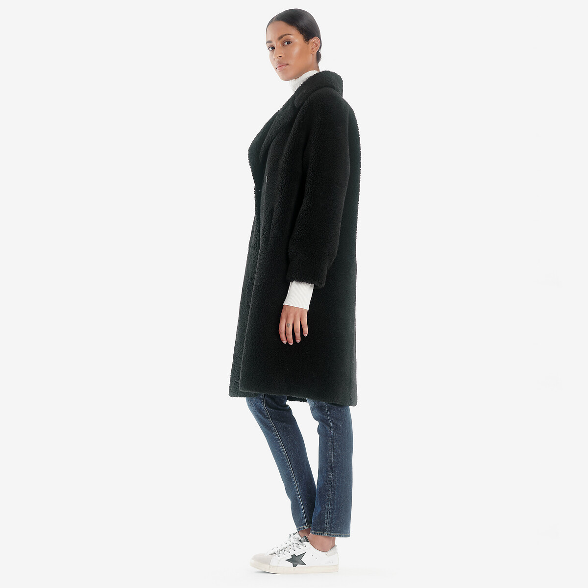 Пальто La Redoute Длинное двустороннее из искусственного меха M черный, размер M - фото 5