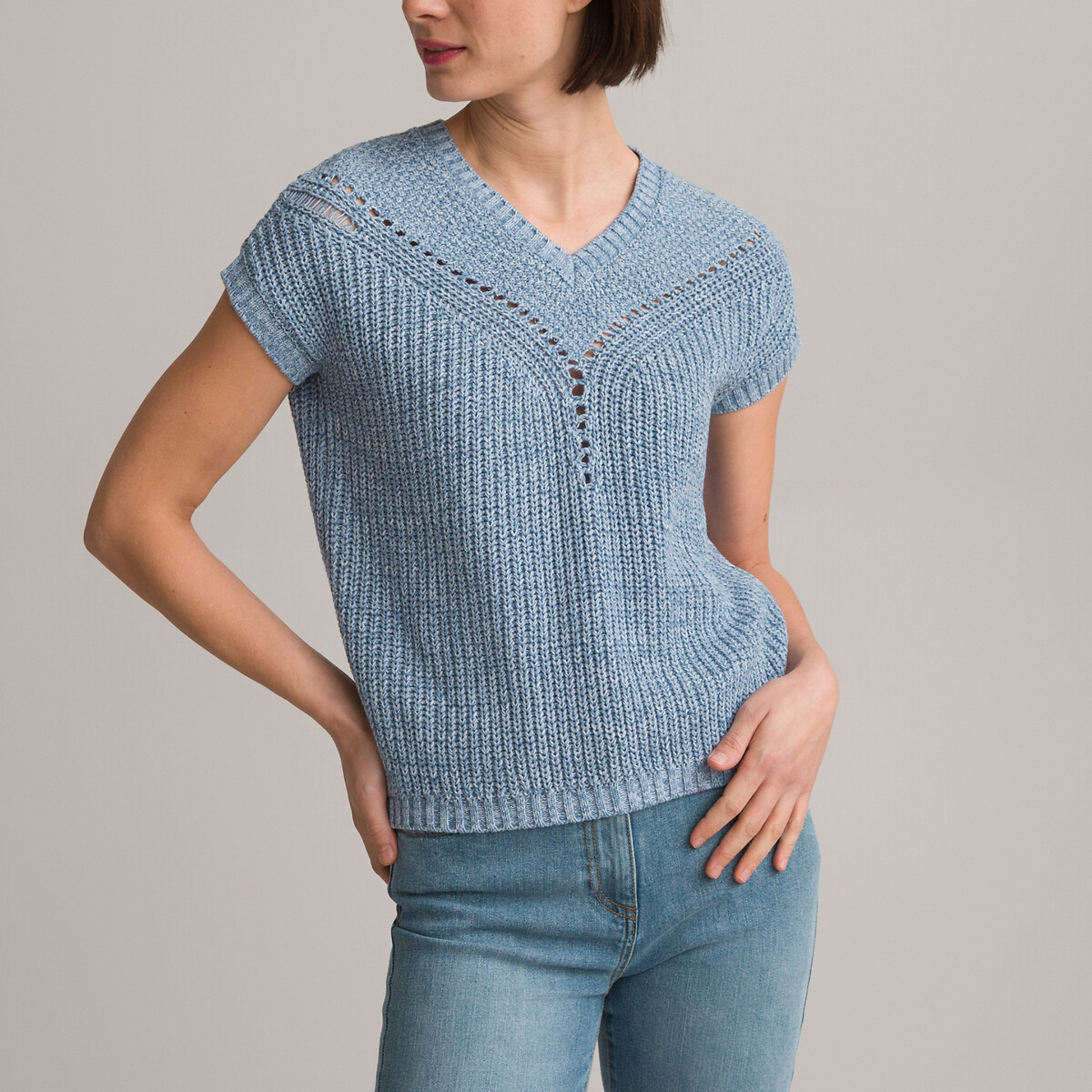 Пуловер Из тонкого трикотажа с V-образным вырезом 42/44 (FR) - 48/50 (RUS) синий