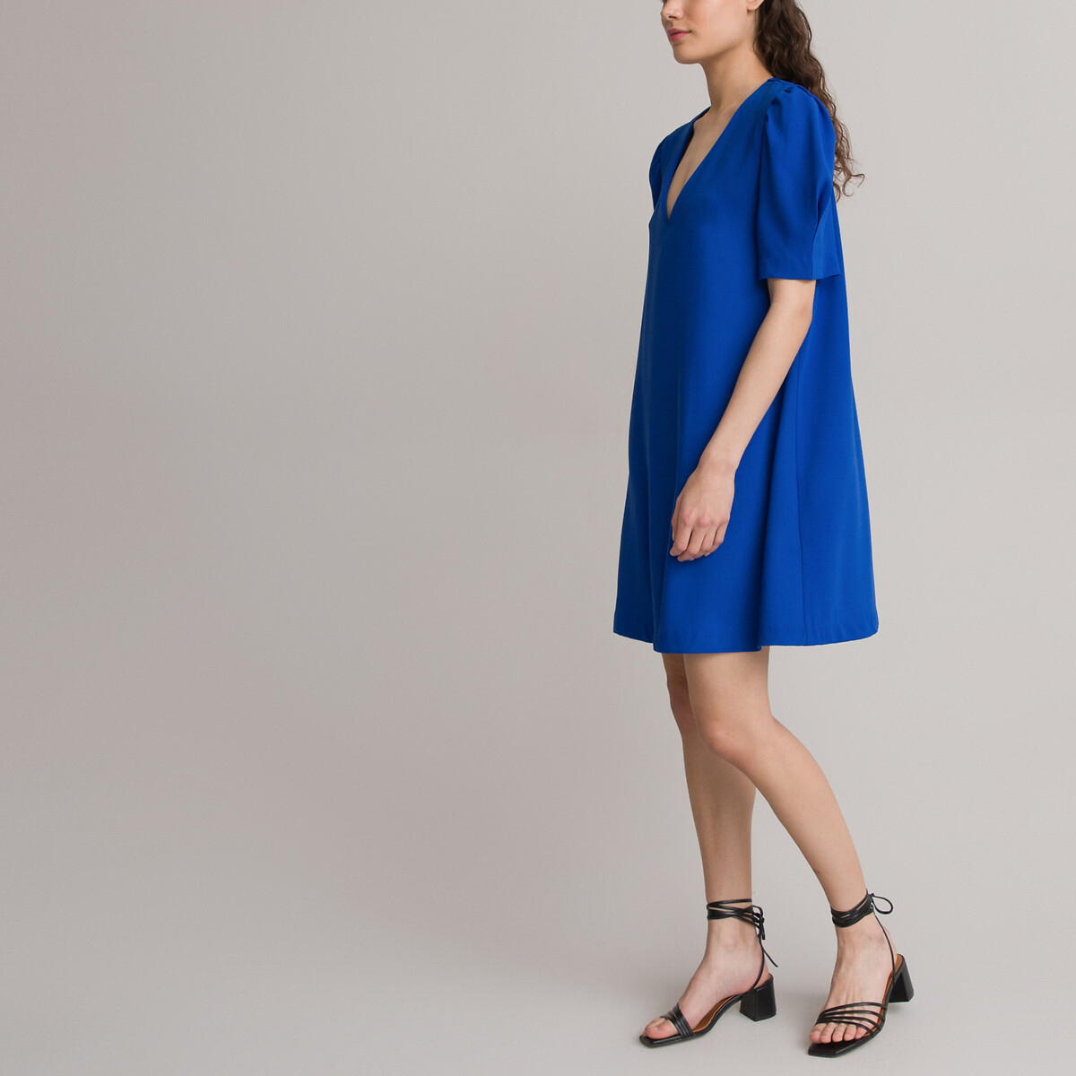 Платье Короткое с V-образным вырезом короткие рукава 56 синий LaRedoute, размер 56 - фото 2