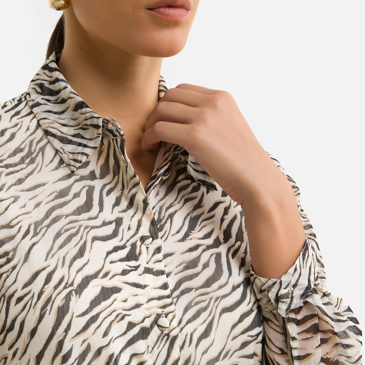 Платье-рубашка LaRedoute Прямое с принтом зебра длина 34 S бежевый, размер S - фото 2