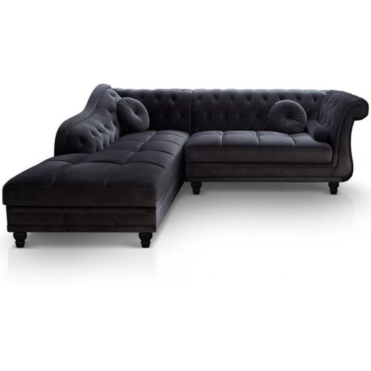 Canapé d'angle Brittish gauche Velours Noir style Chesterfield Diana