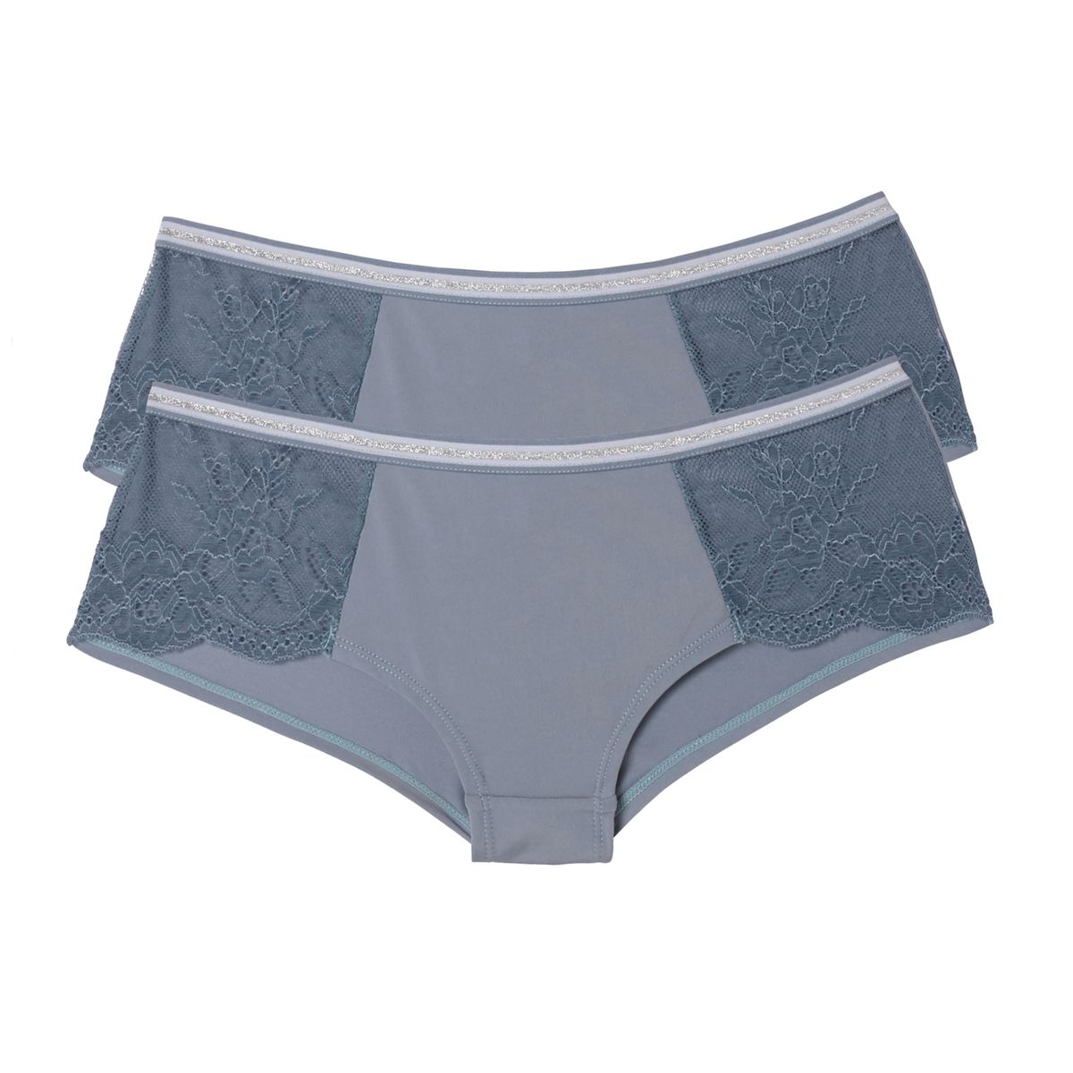 Shorty en microfibre et dentelle, lot de 2