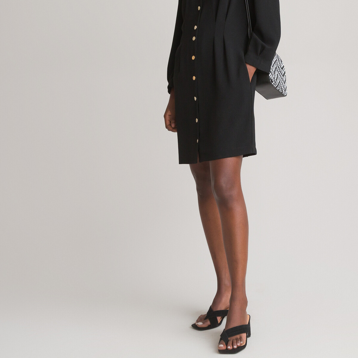 Платье LA REDOUTE COLLECTIONS Короткое с V-образным вырезом и длинными рукавами 46 черный, размер 46 - фото 3