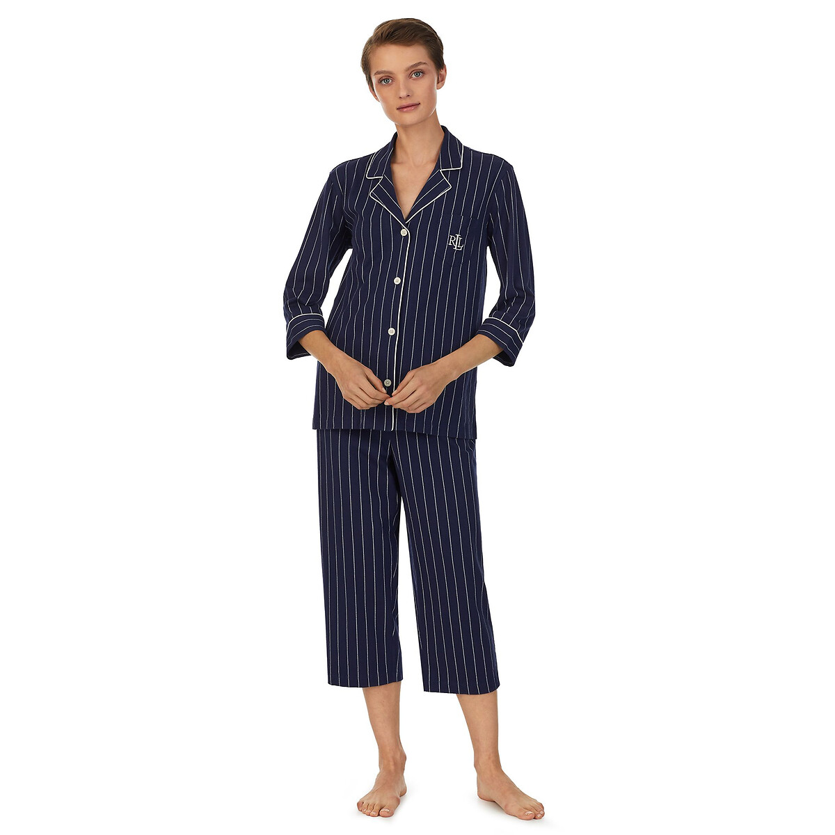 Пижама Длинная из хлопка в полоску с рукавами 34 M синий