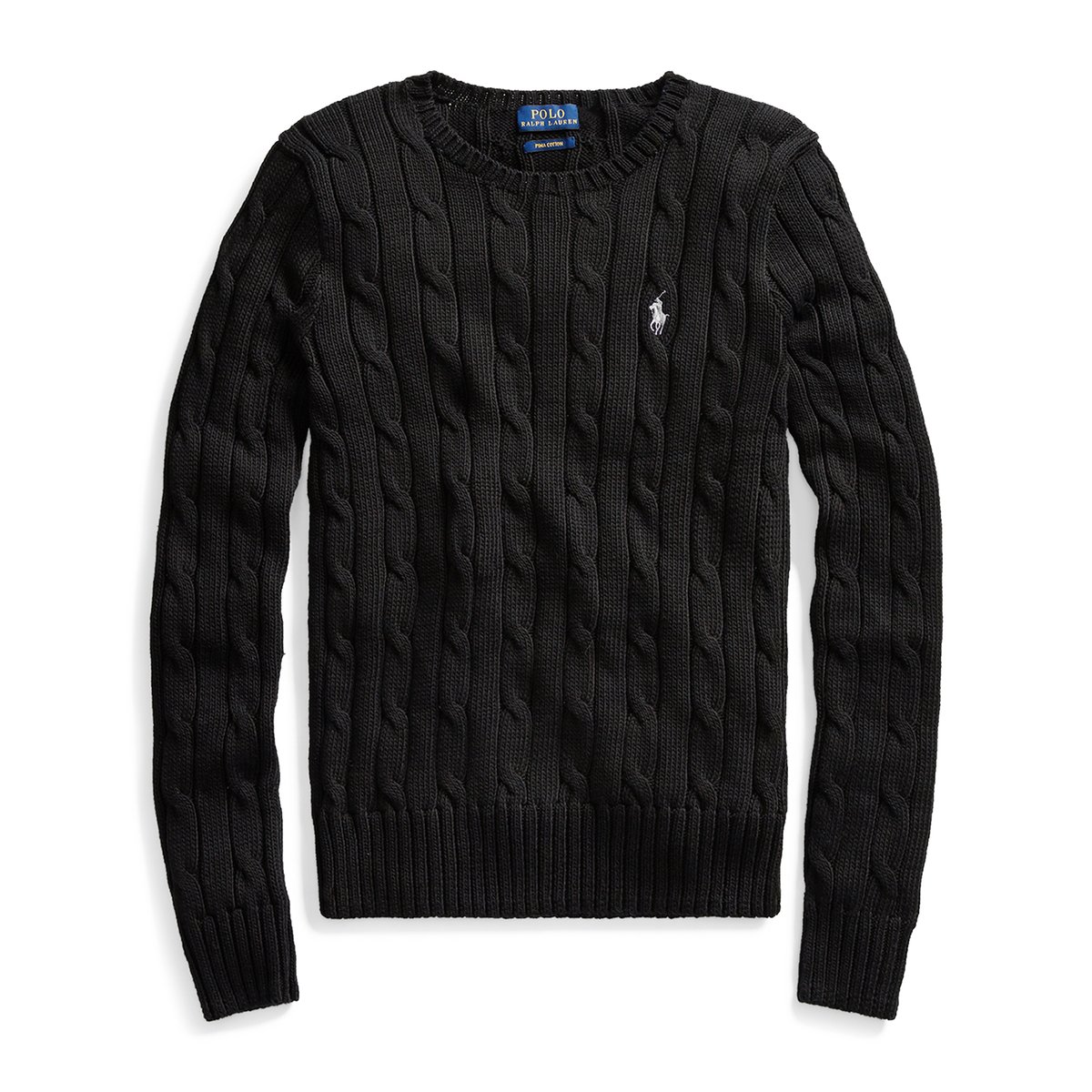 Пуловер LaRedoute С круглым вырезом из тонкого трикотажа с узором косы из хлопка XS черный, размер XS - фото 4