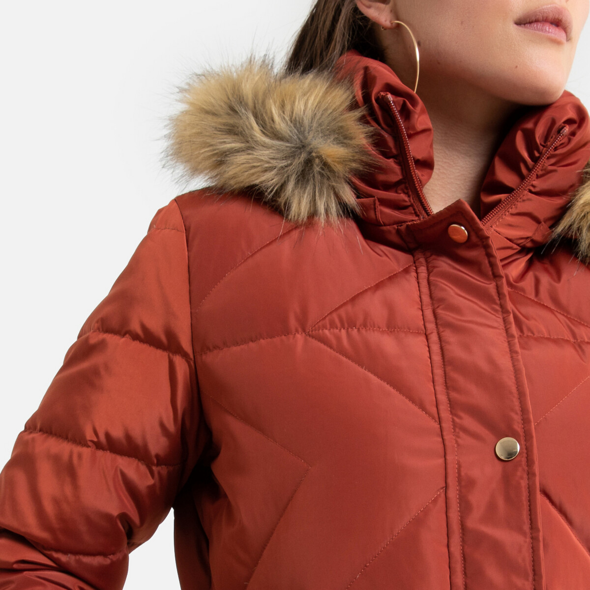 Куртка La Redoute Стеганая длинная с капюшоном зимняя модель 38 (FR) - 44 (RUS) оранжевый, размер 38 (FR) - 44 (RUS) Стеганая длинная с капюшоном зимняя модель 38 (FR) - 44 (RUS) оранжевый - фото 3