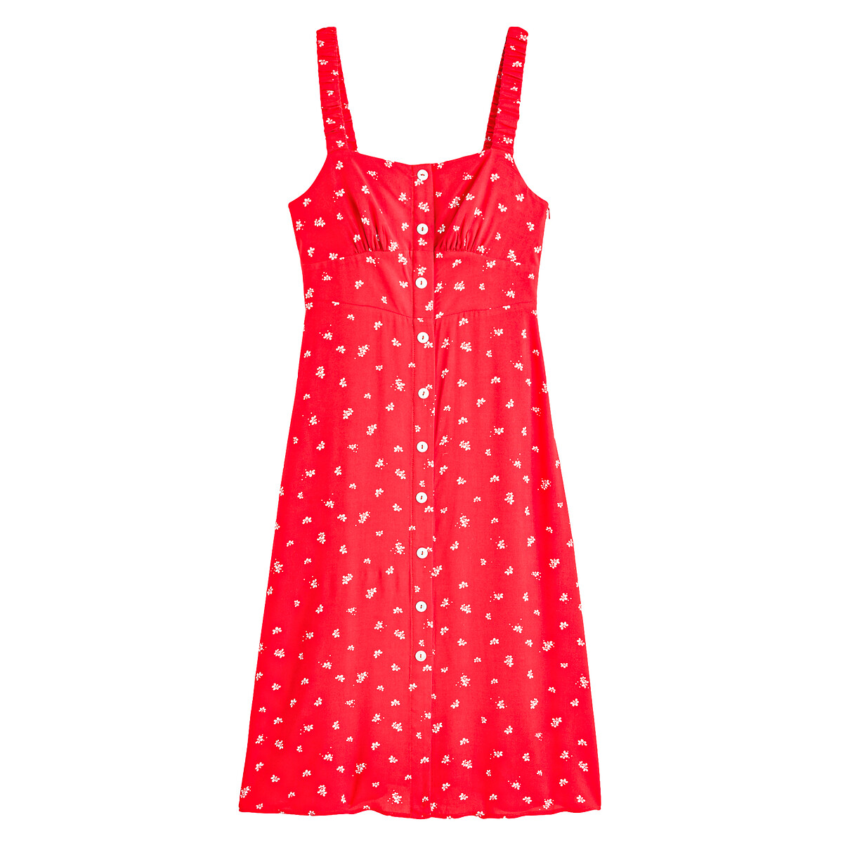 Платье LA REDOUTE COLLECTIONS С бретелями на пуговицах с цветочным принтом 52 красный, размер 52 - фото 5
