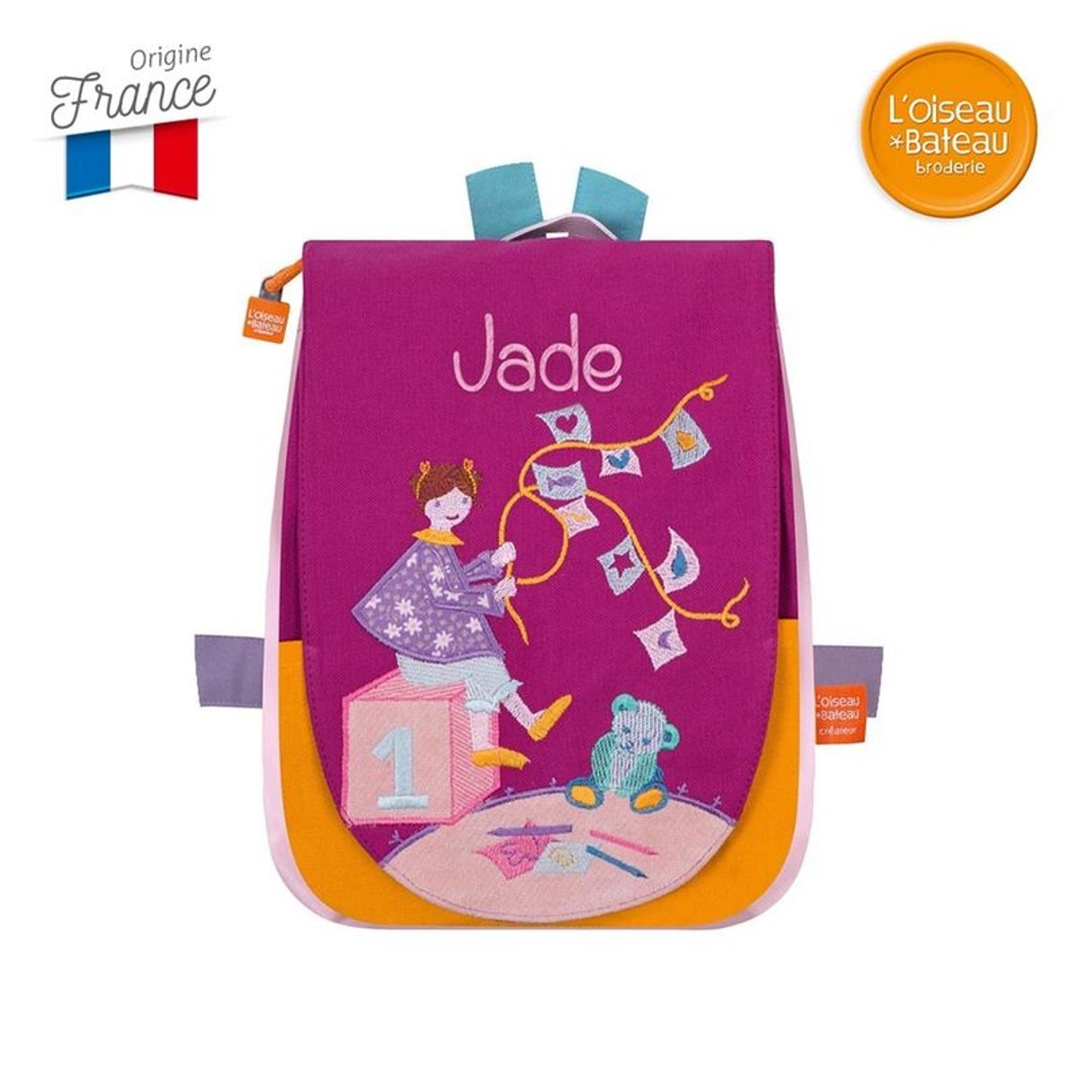 Sac à dos Couette et Ourson Brodé Jade - L'Oiseau Bateau