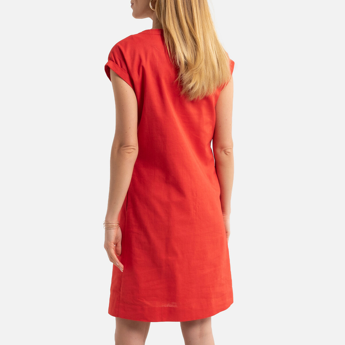 Платье-миди LaRedoute Прямое с короткими рукавами 36 (FR) - 42 (RUS) оранжевый, размер 36 (FR) - 42 (RUS) Прямое с короткими рукавами 36 (FR) - 42 (RUS) оранжевый - фото 4
