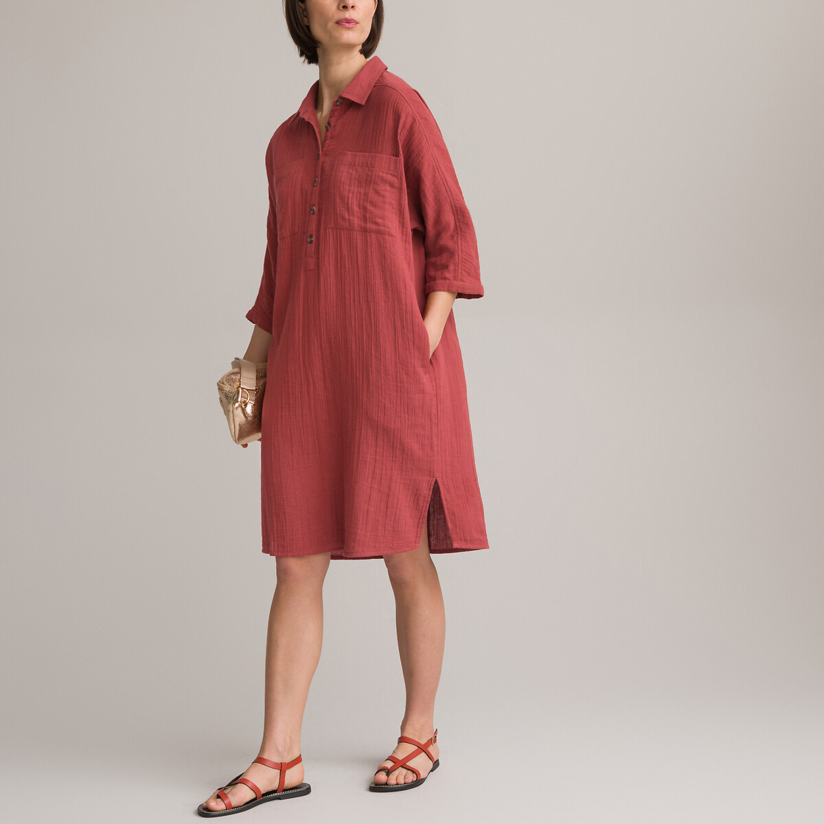 Платье Прямое длиной до колен из 100 хлопка 54 красный LaRedoute, размер 54 - фото 1