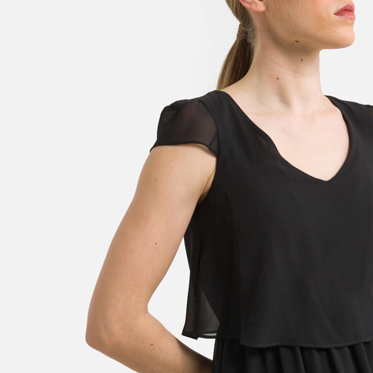 Платье С короткими рукавами и V-образным вырезом 44 черный LaRedoute, размер 44 - фото 3