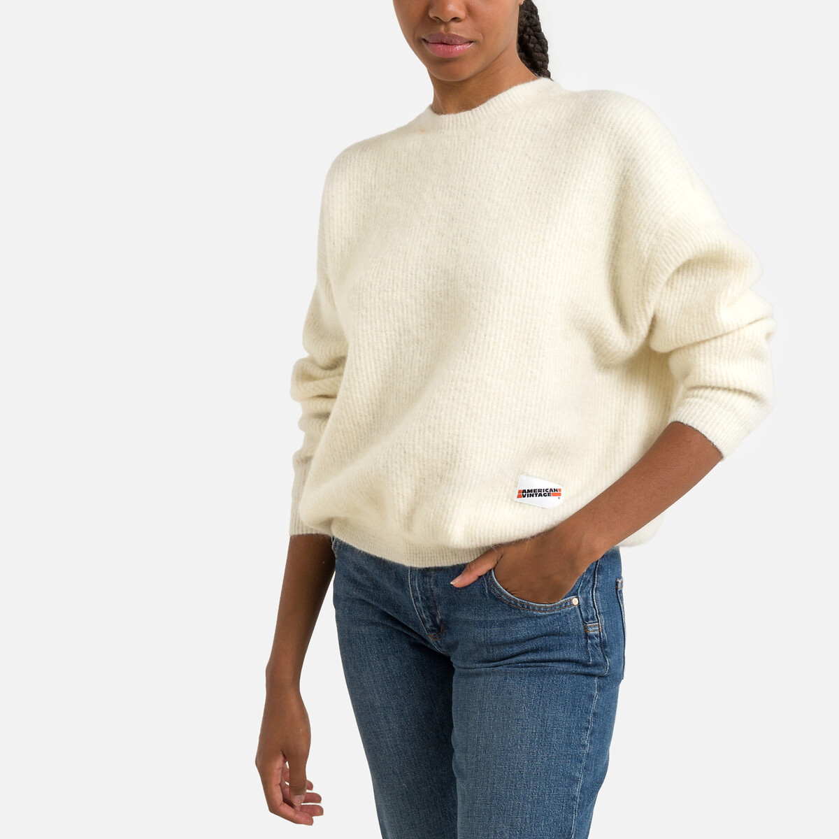 Пуловер С круглым вырезом из тонкого трикотажа VITOW M/L бежевый