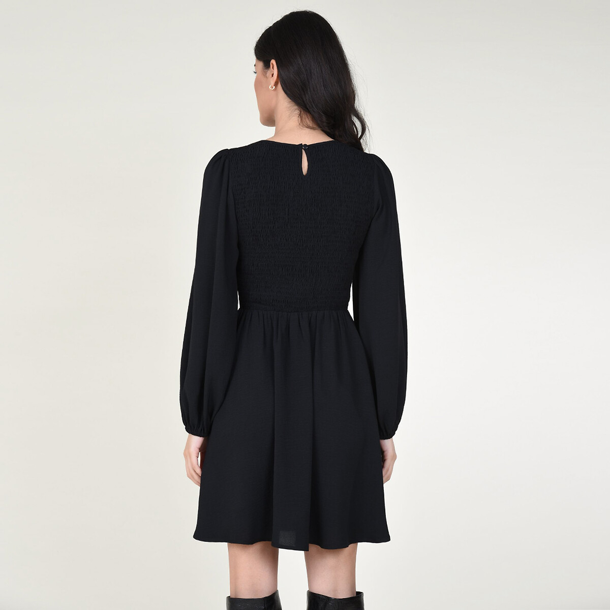 Платье LaRedoute С присборенным верхом круглым воротником и объемными рукавами S черный, размер S - фото 2