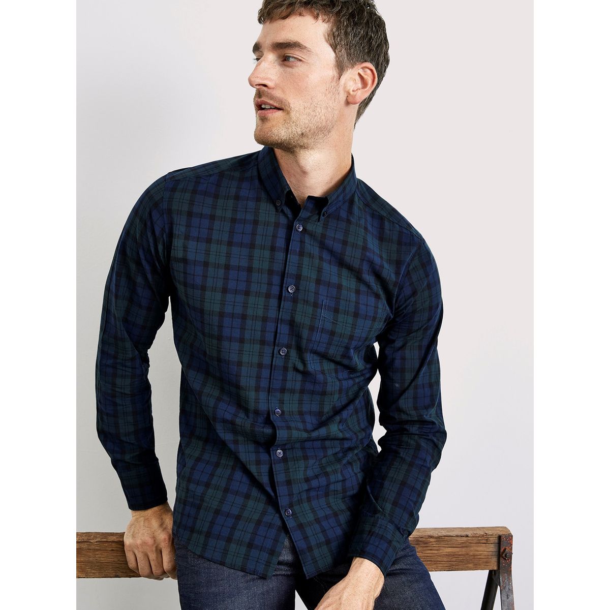 Chemise droite homme à carreaux