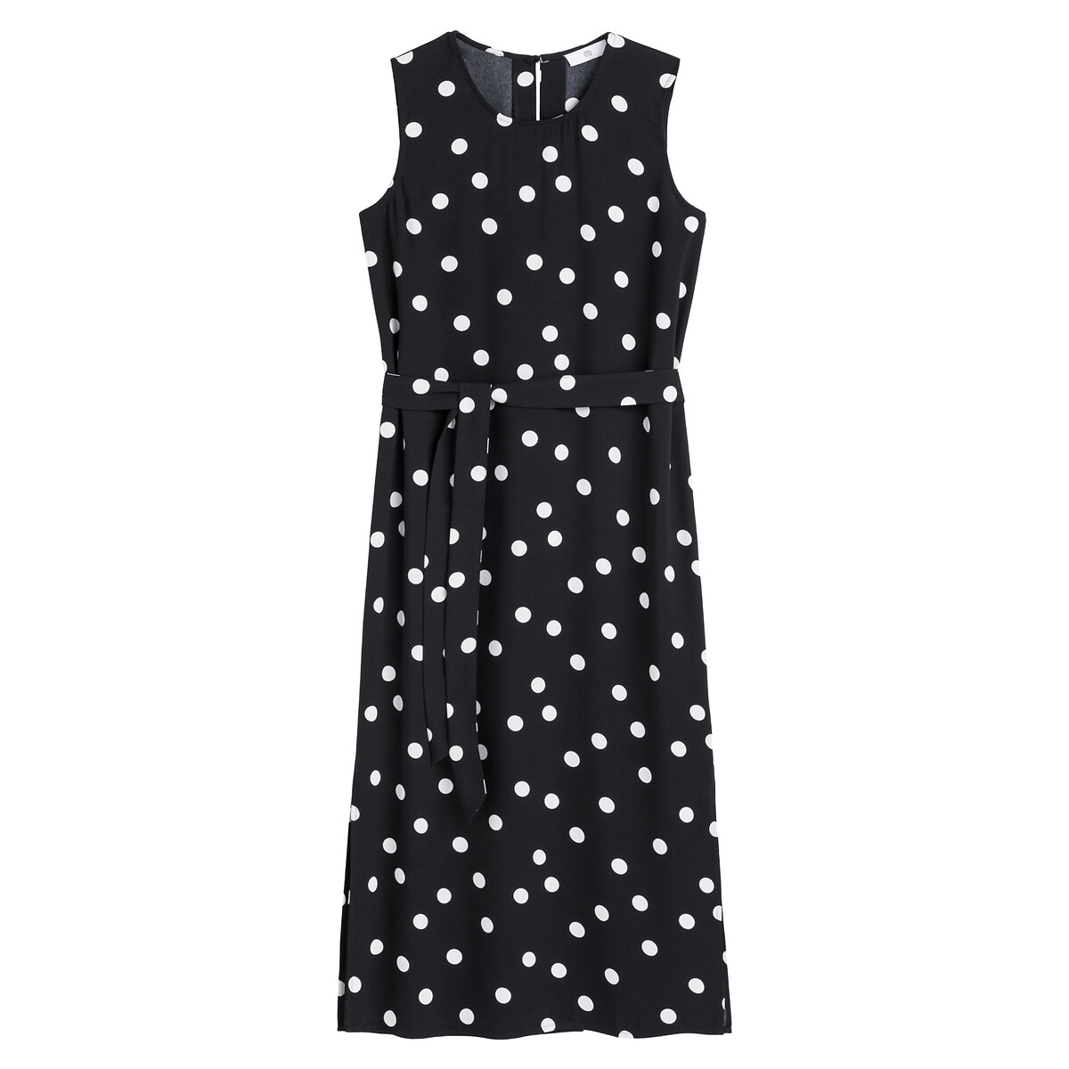 Платье Прямое длинное без рукавов принт в горошек 46 черный LaRedoute, размер 46 - фото 5