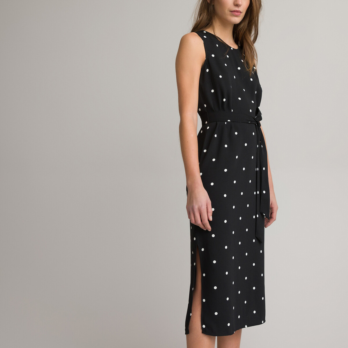 Платье Без рукавов длинное с принтом в горошек 44 черный LaRedoute, размер 44 - фото 2