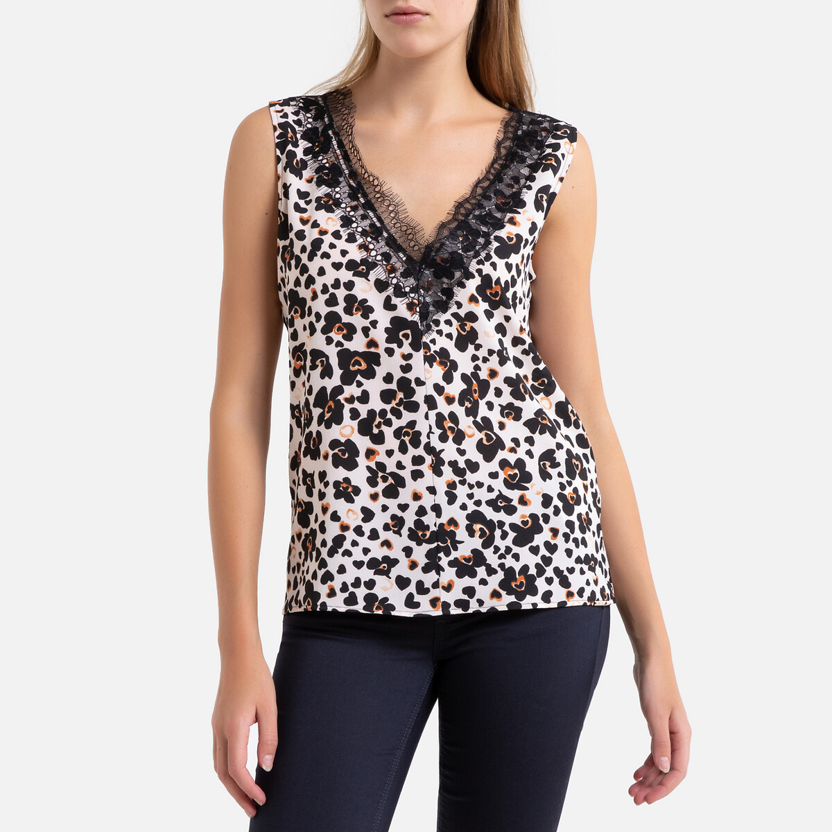 Blouse imprimée sans manches à col V