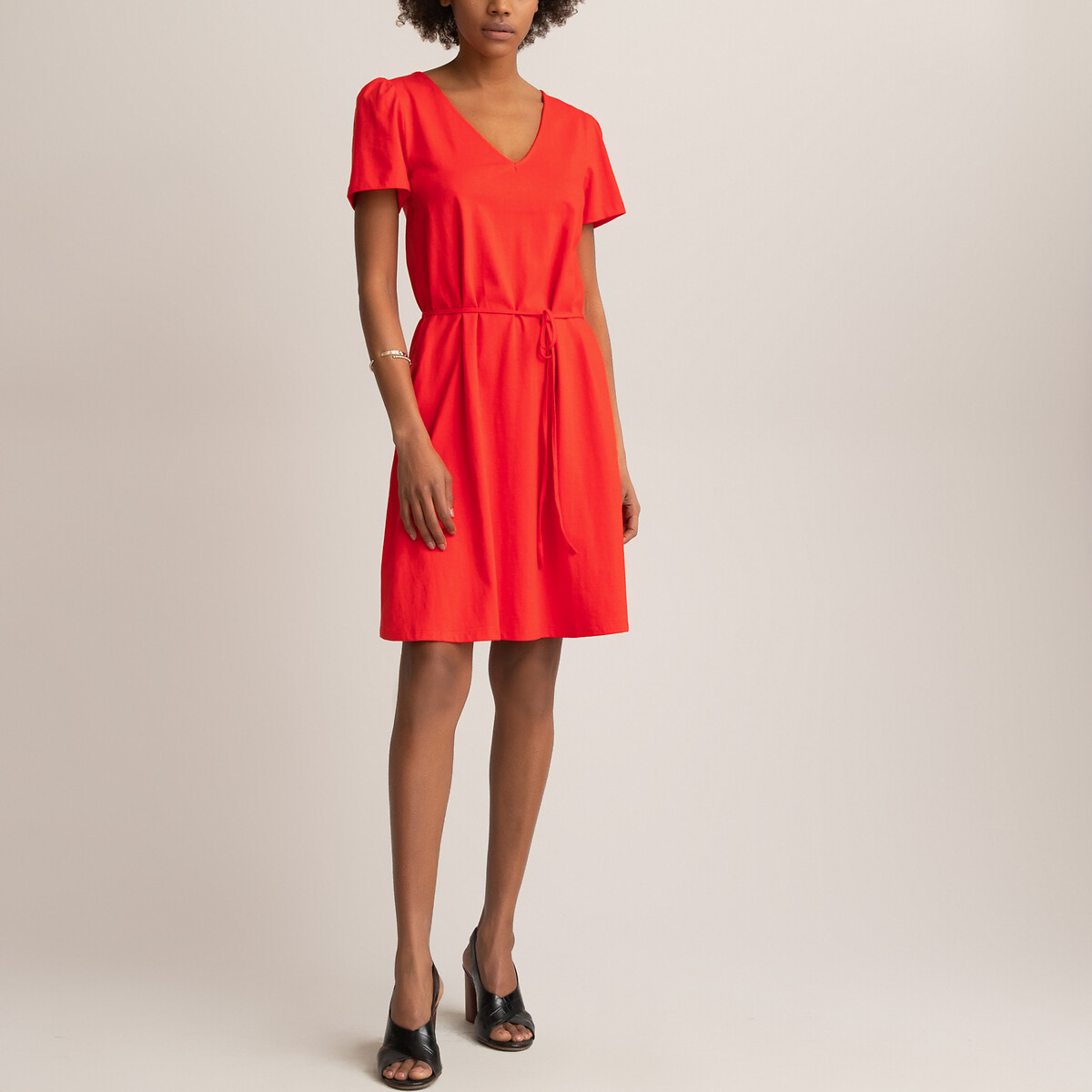 Платье LaRedoute Короткое прямое с короткими рукавами S красный, размер S - фото 2