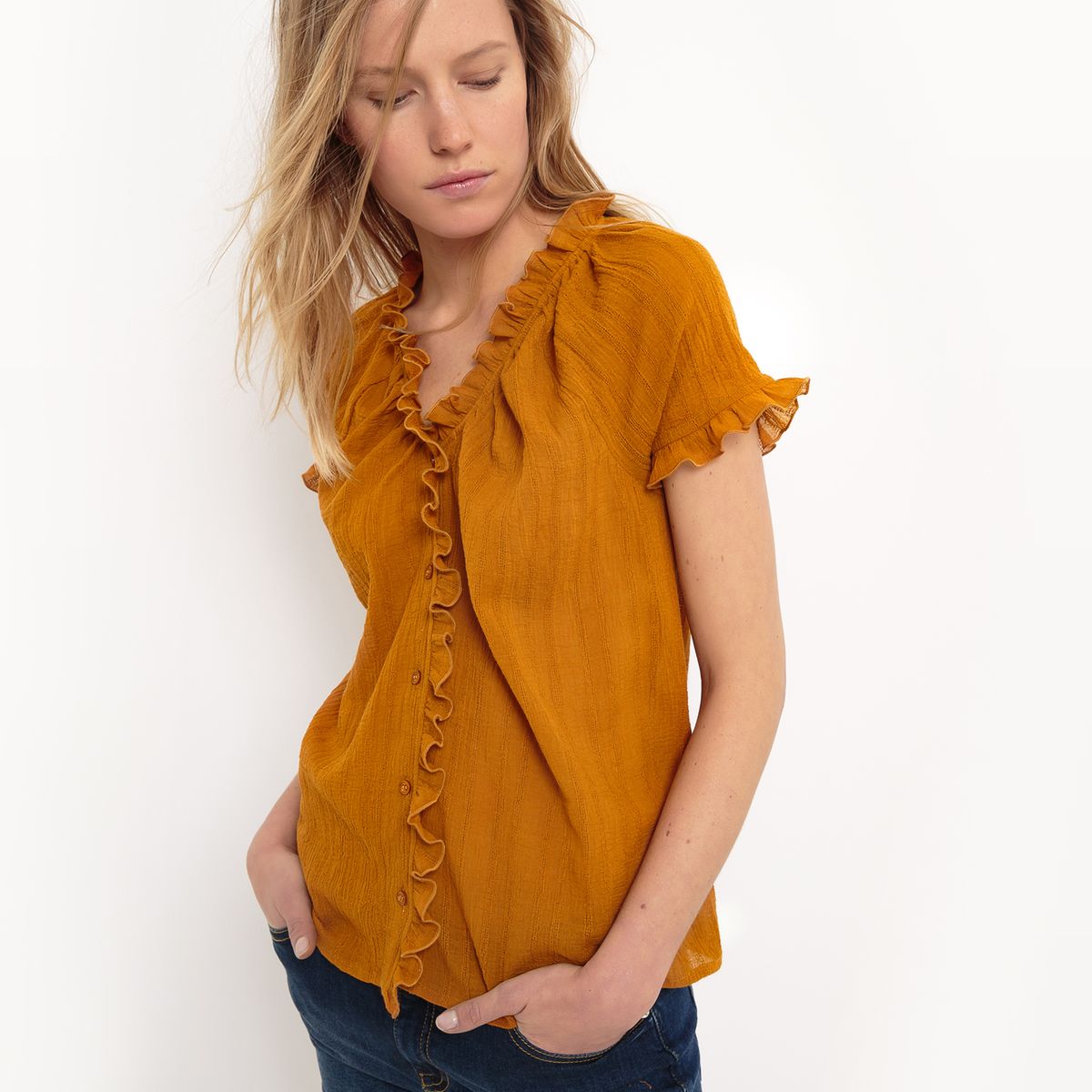 Chemise manches courtes à volants