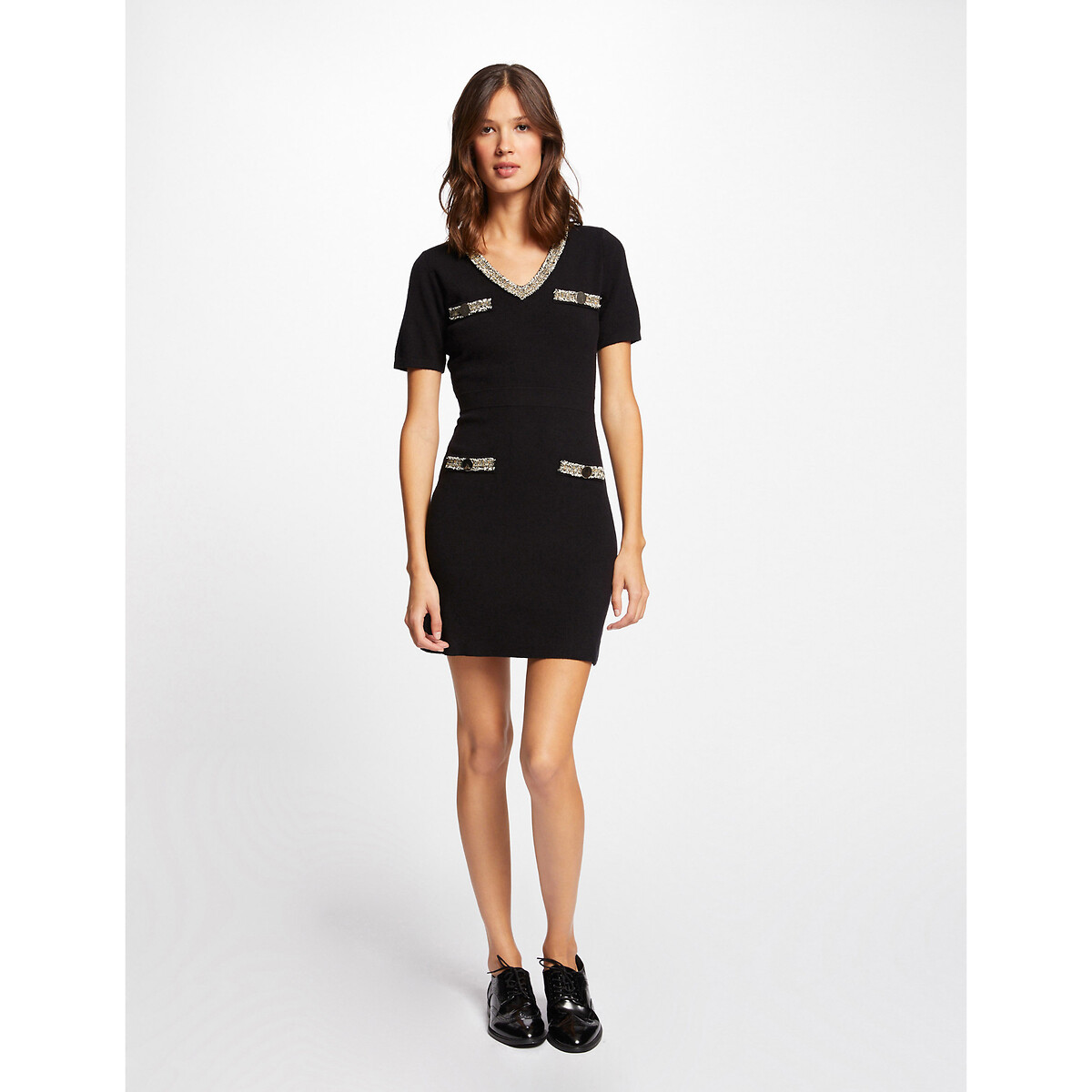 Платье-пуловер MORGAN Приталенное с короткими рукавами XL черный, размер XL - фото 1