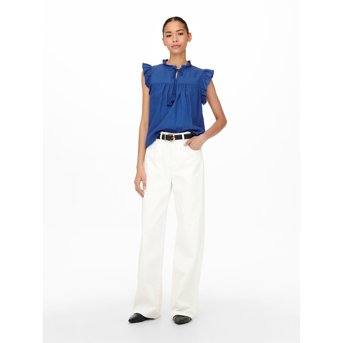 Блузка ONLY С короткими рукавами с воланами M синий, размер M - фото 3