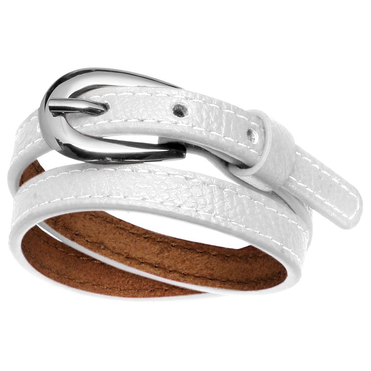 Bracelet 2 Rangs Fermeture Boucle Ceinture Cuir Acier