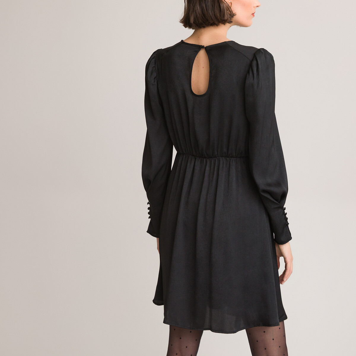 Платье LA REDOUTE COLLECTIONS Короткое расклешенное с длинными рукавами 46 черный, размер 46 - фото 4