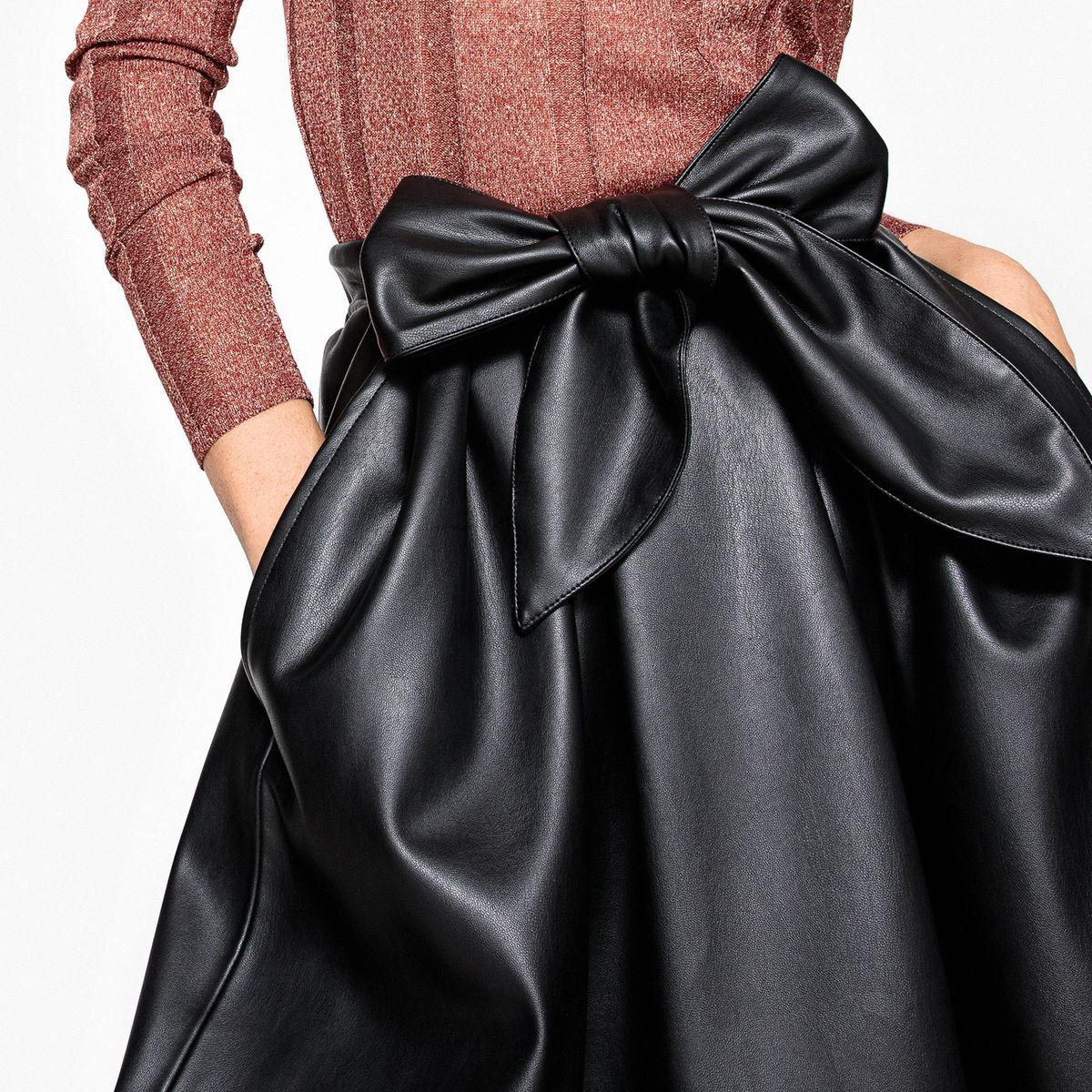 Jupe midi, simili cuir