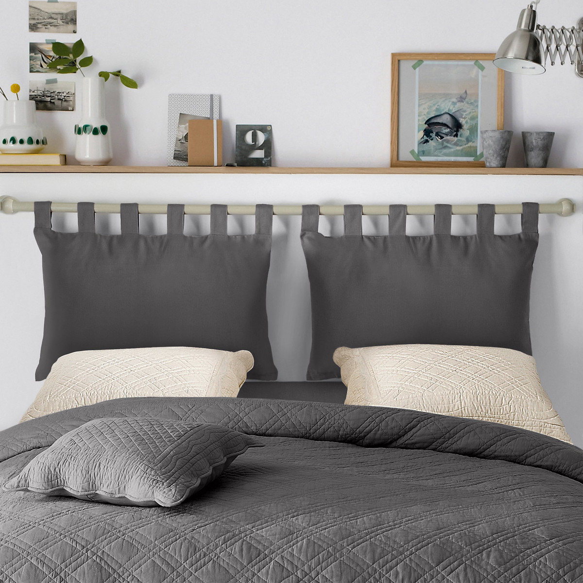 Набор Из 2 чехлов для подушки изголовья кровати из хлопка Scenario 50 x 70 см серый